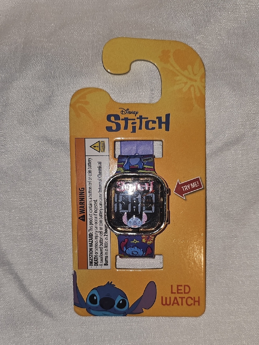 Stitch Unisex Childrens LED Watch with Square Face and Printed Silicone Strap
